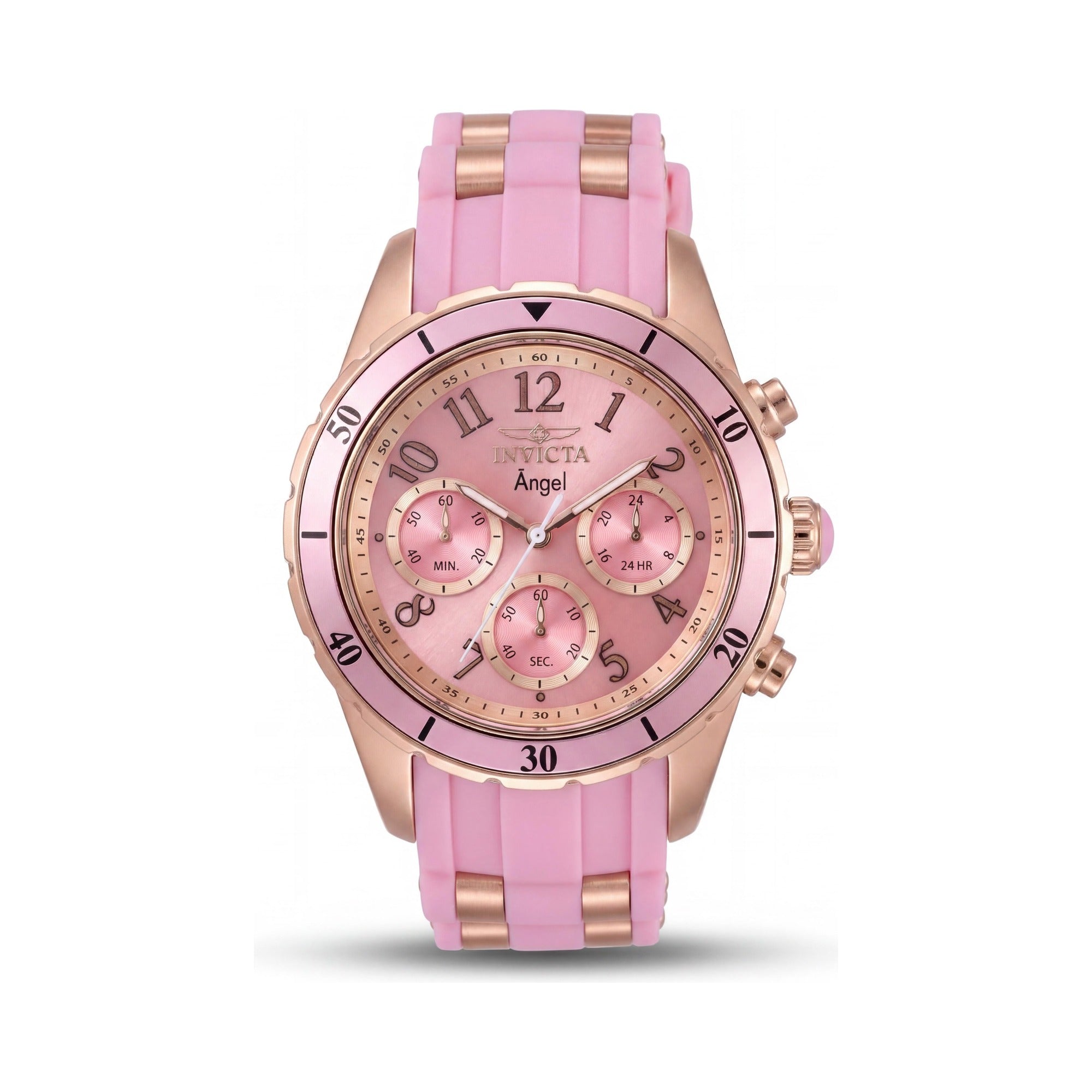 Invicta Japanese Women's Pink Rose Gold Tone Stainless Steel Silicone Quartz Glow In The Dark 100M 40mm Watch, Photo 1