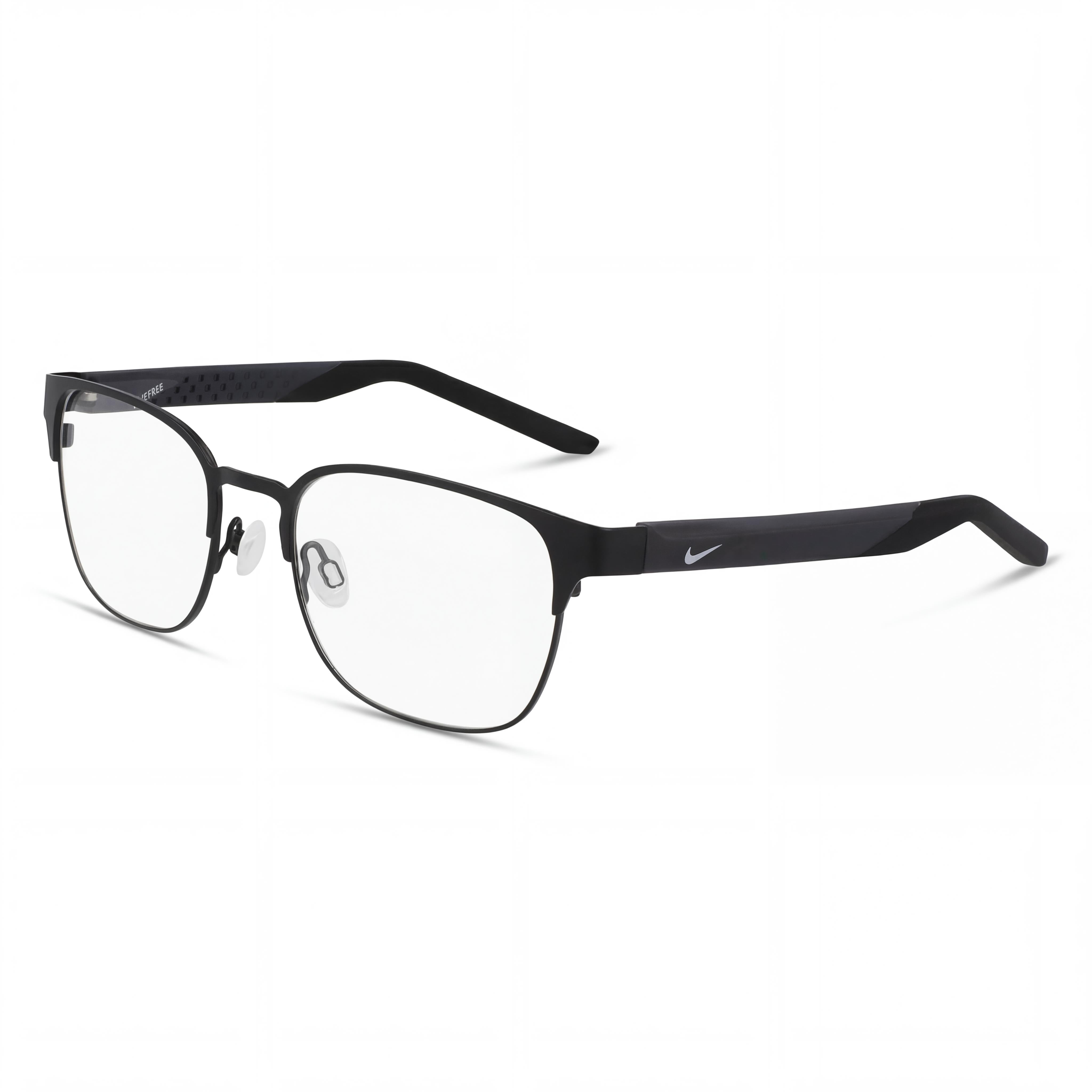 Gafas unisex Nike 8156 Classic Logo cuadradas de metal con lentes de policarbonato (52-19-140 mm) en negro satinado, Photo 1