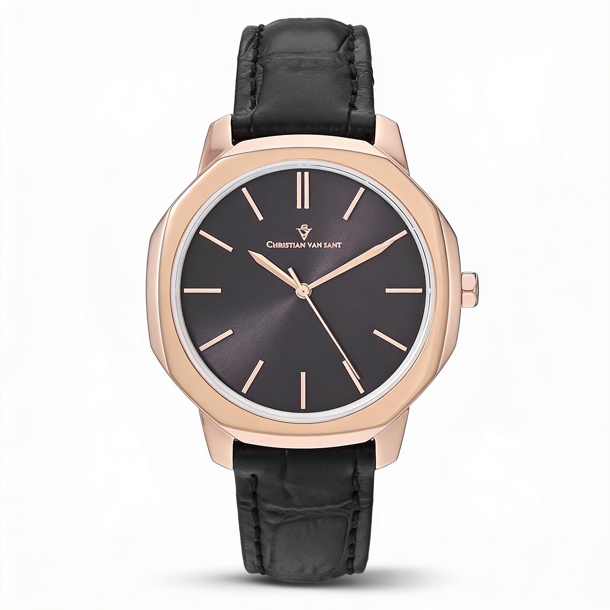 Reloj Christian Van Sant Octave Slim de cuarzo plateado, acero inoxidable y esfera negra para mujer, resistente al agua, Photo 1