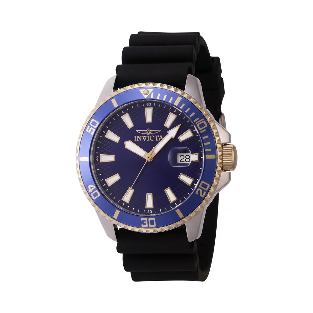 Reloj Invicta Pro Diver 46133 para hombre, de cuarzo, 45 mm, acero inoxidable plateado, esfera azul, correa de silicona, resistencia al agua de 50 m.