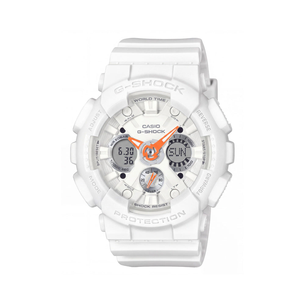 Casio S120 Women's White Orange World Time Shock Resistant 20 ATM Water Resistant Anti-Magnetic Watch