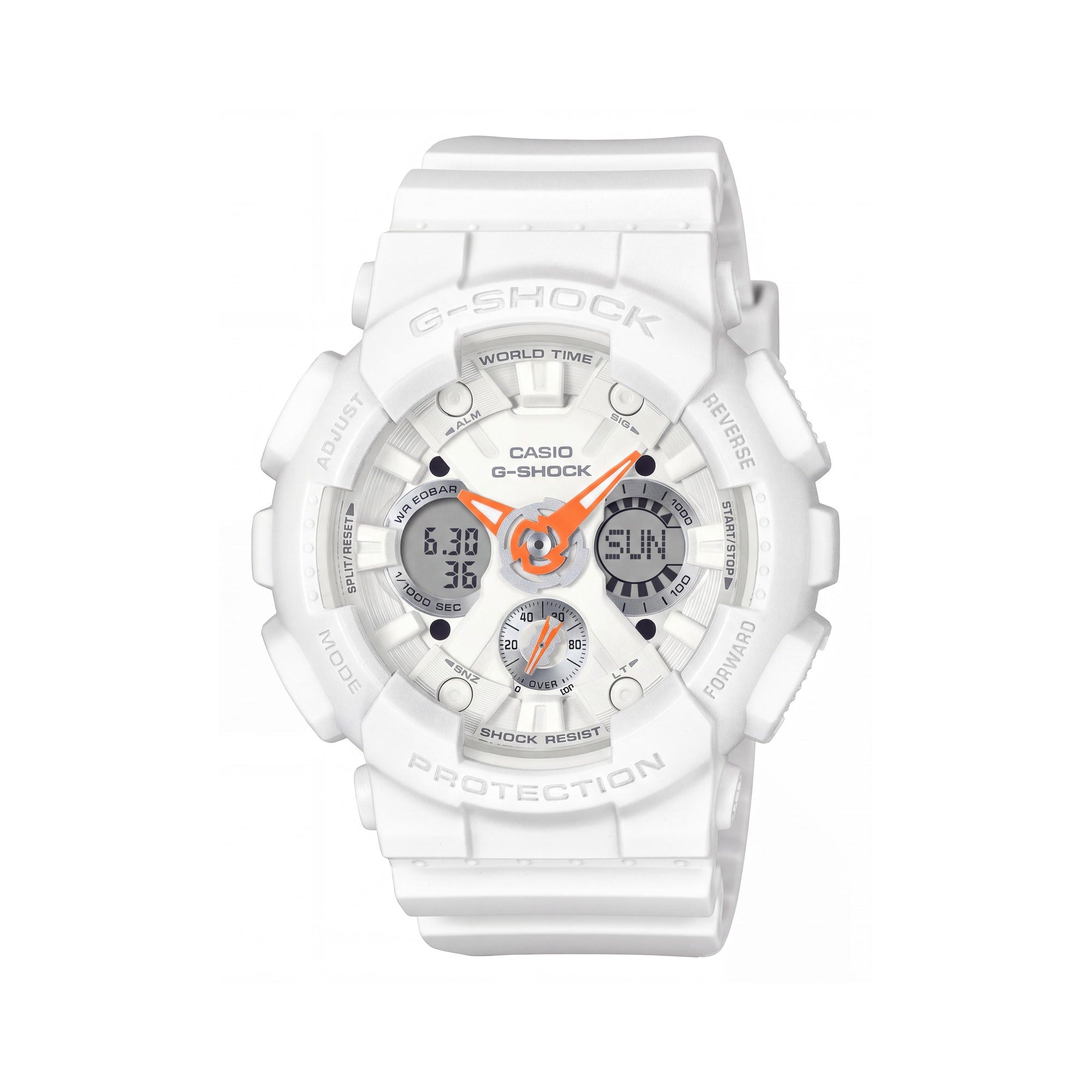 Casio S120 Women's White Orange World Time Shock Resistant 20 ATM Water Resistant Anti-Magnetic Watch, Photo 1