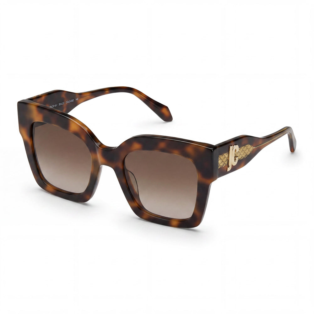Gafas de sol cuadradas/rectangulares para mujer Just Cavalli con protección UV, montura marrón habana, lentes azul habana de primera calidad, 52 mm