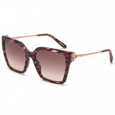 Chopard Casual Women's Striped Bordeaux Cellulose Acetate Sunglasses, Brown Gradient Lenses, UV Protected 56-18-135