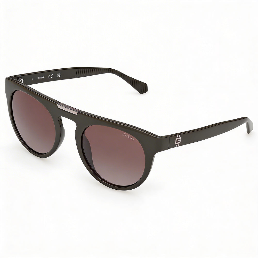 Guess Maverick Plastic Aviator Sunglasses, Men's, Dark Green Brilliant Frame, Gradient Brown Lenses 52-22-140