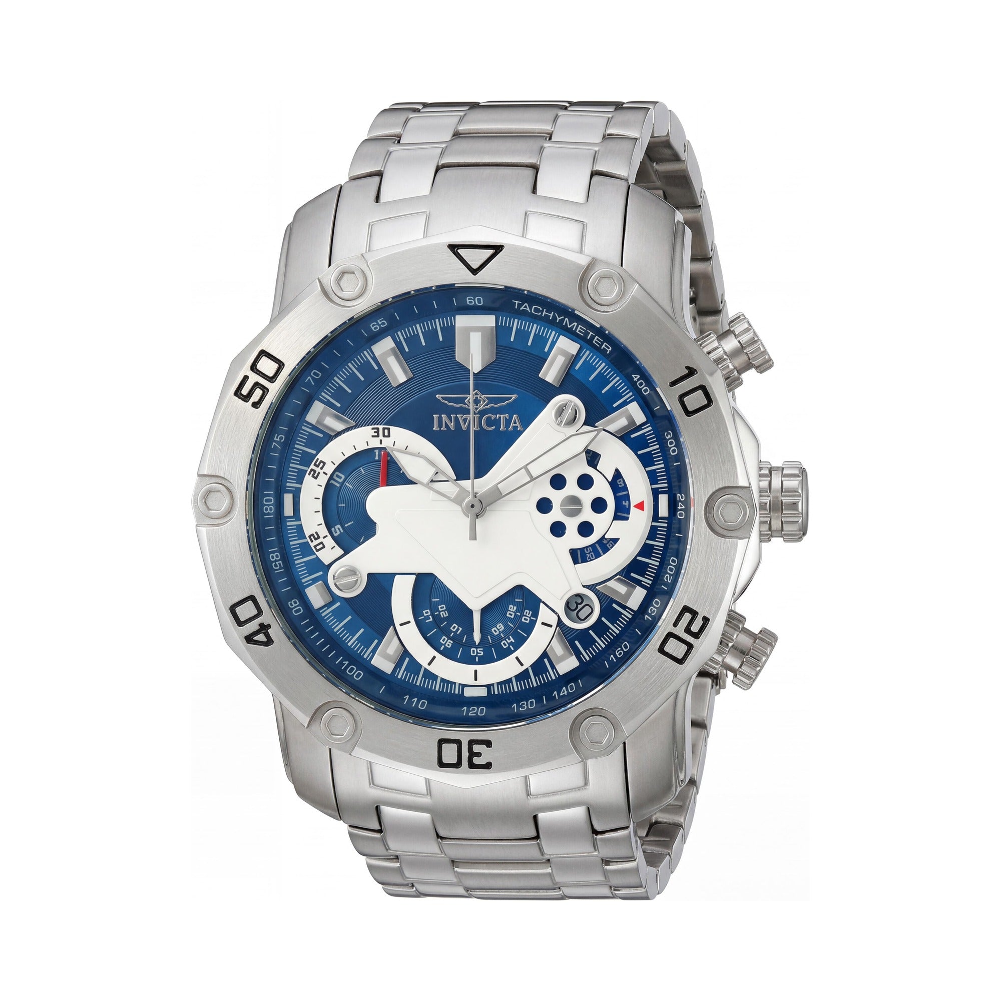 Invicta Diver 22764 Chronograph Men's Quartz Silver Stainless Steel Blue Dial Flame Fusion Crystal Watch 49mm, Photo 1