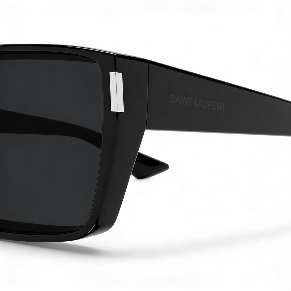 Gafas de sol unisex Yves Saint Laurent SL 757 001 de acetato negro, rectangulares, no polarizadas, 100 % UV, gris oscuro, 64 mm