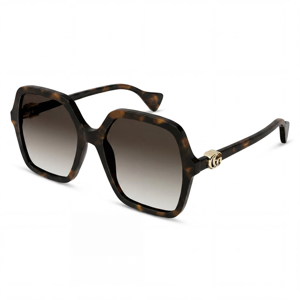 Gafas de sol Gucci GG1072S-002 para mujer, cuadradas, con montura completa de acetato color habana y lentes degradados marrones, talla 56-19