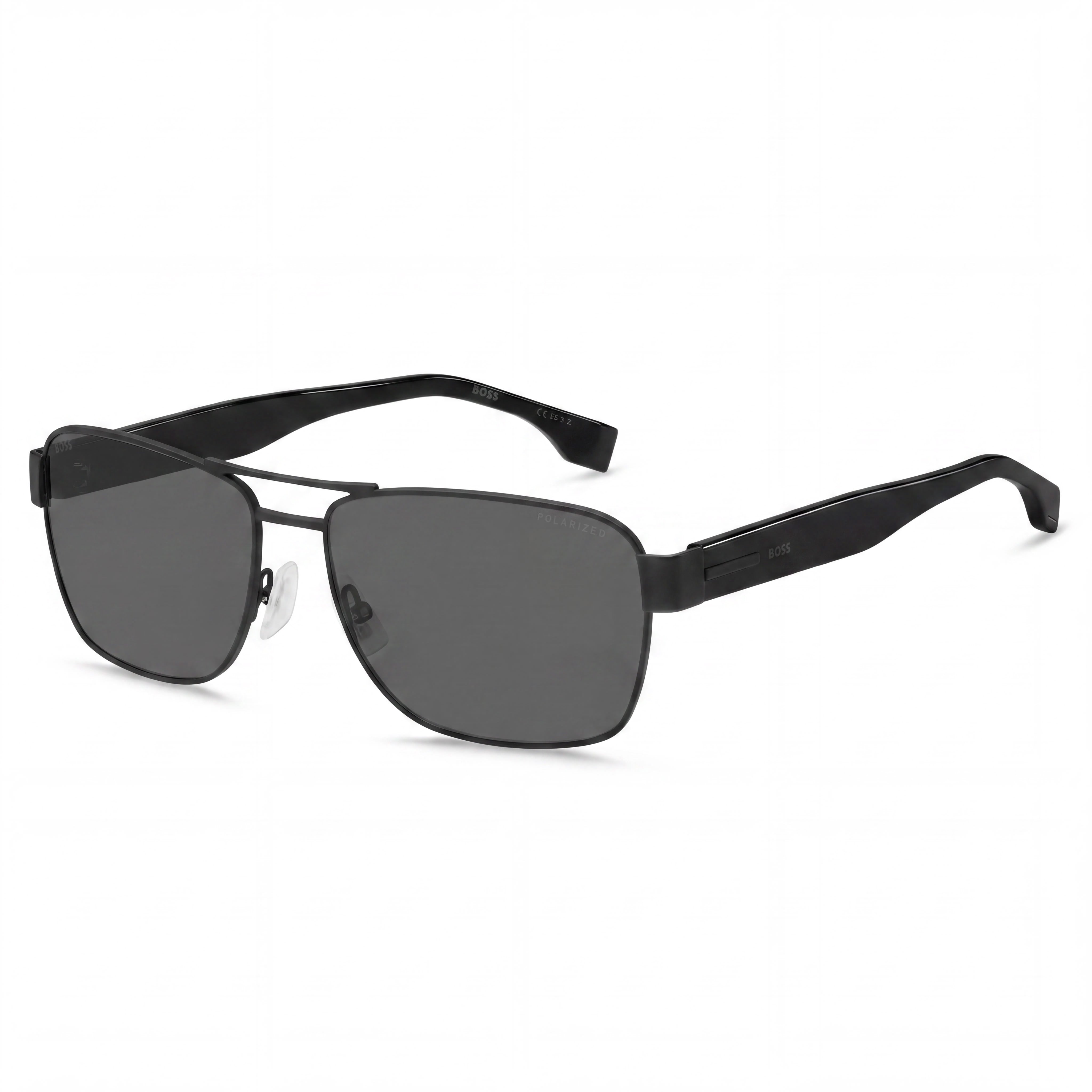 Hugo Boss Boss 1441/S Gafas de sol rectangulares unisex ligeras de acero inoxidable polarizadas grises con protección UV de 60 mm, Photo 1