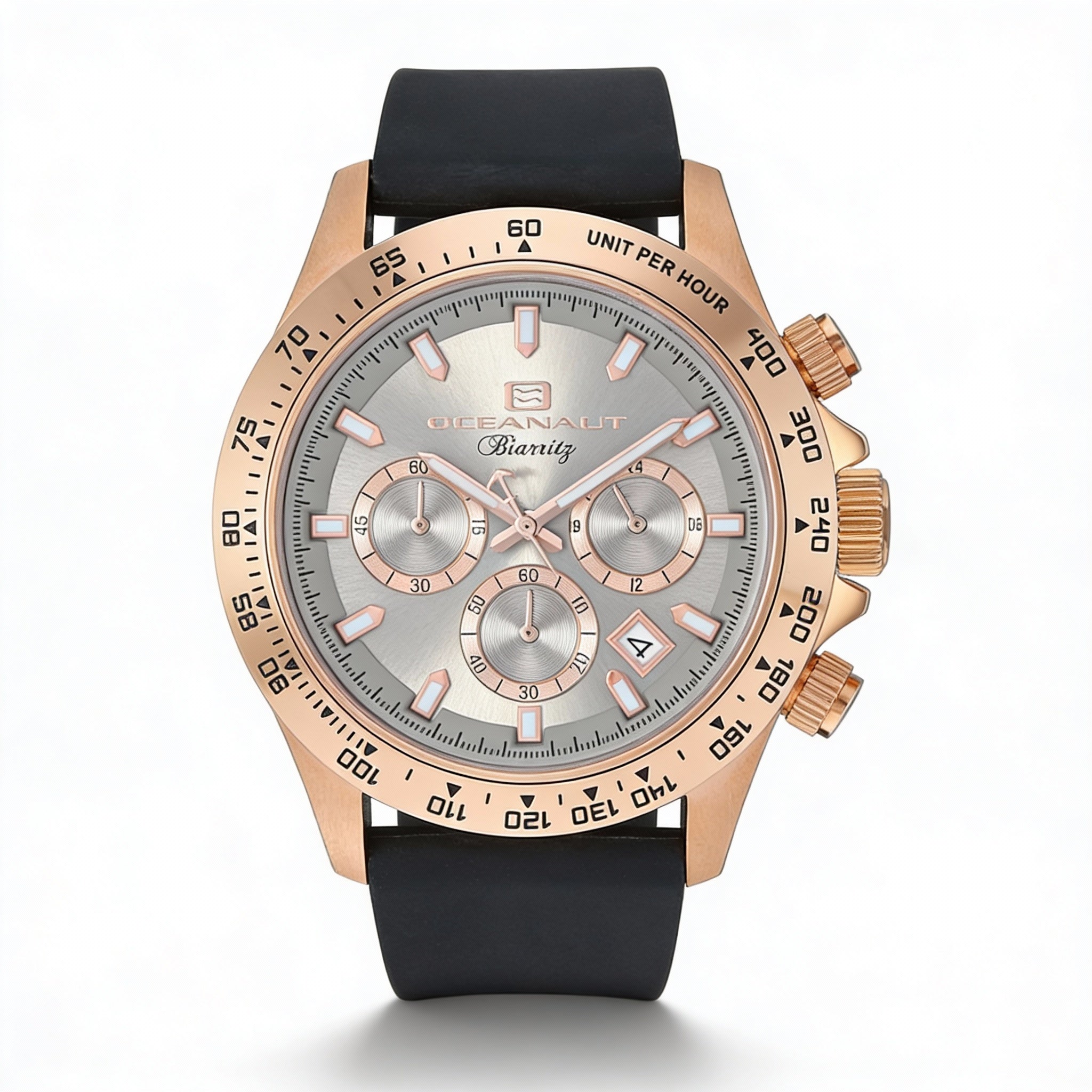 Oceanaut Men's Biarritz Chronograph Silver Dial Stainless Steel Case Rubber Strap Water Resistant Watch 44mm, Photo 1