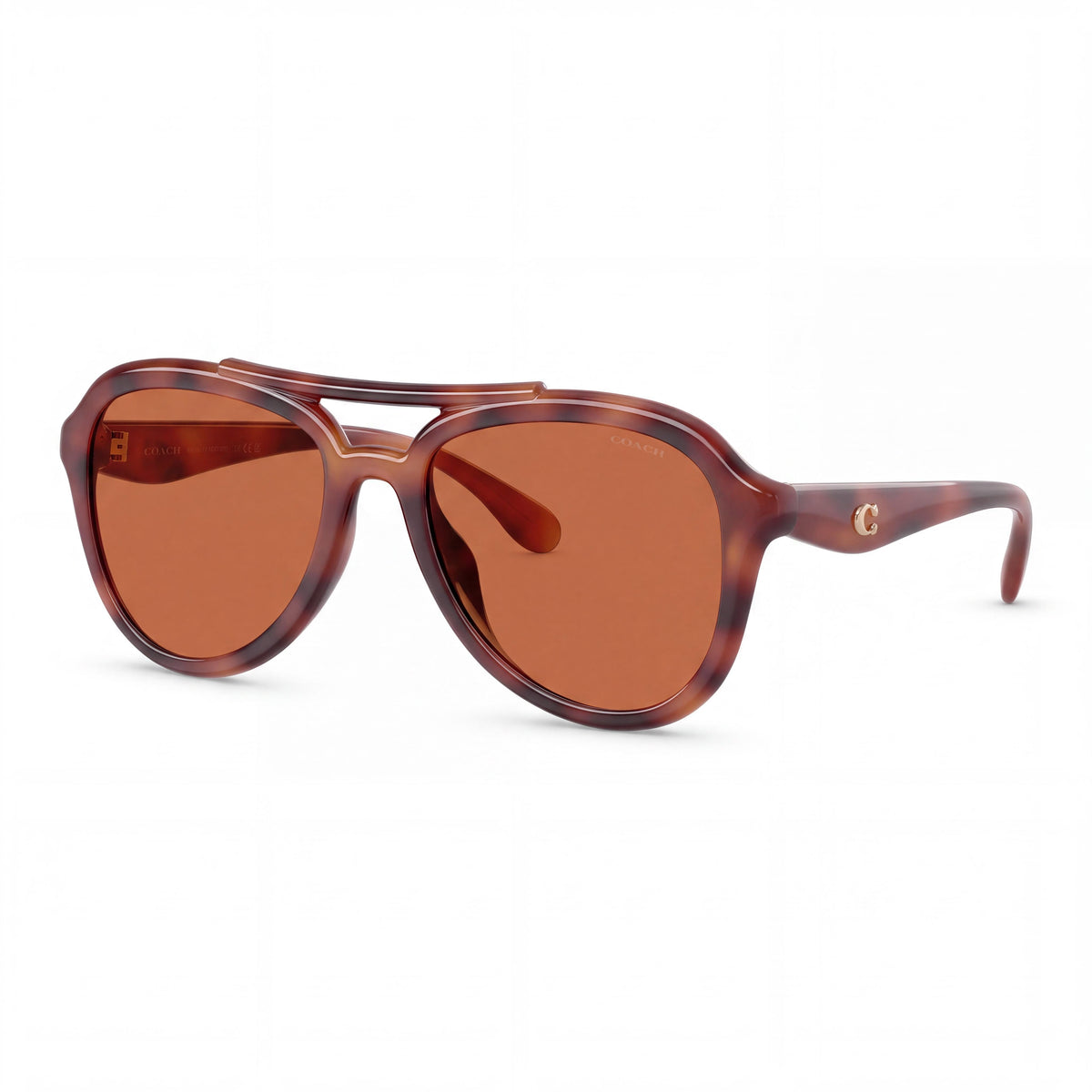 Coach Hc8406u Women's Aviator Sunglasses, Caramel Tortoise Plastic Frame, Brown Solid Lenses, 100% UV Protection, 55mm, Photo 1