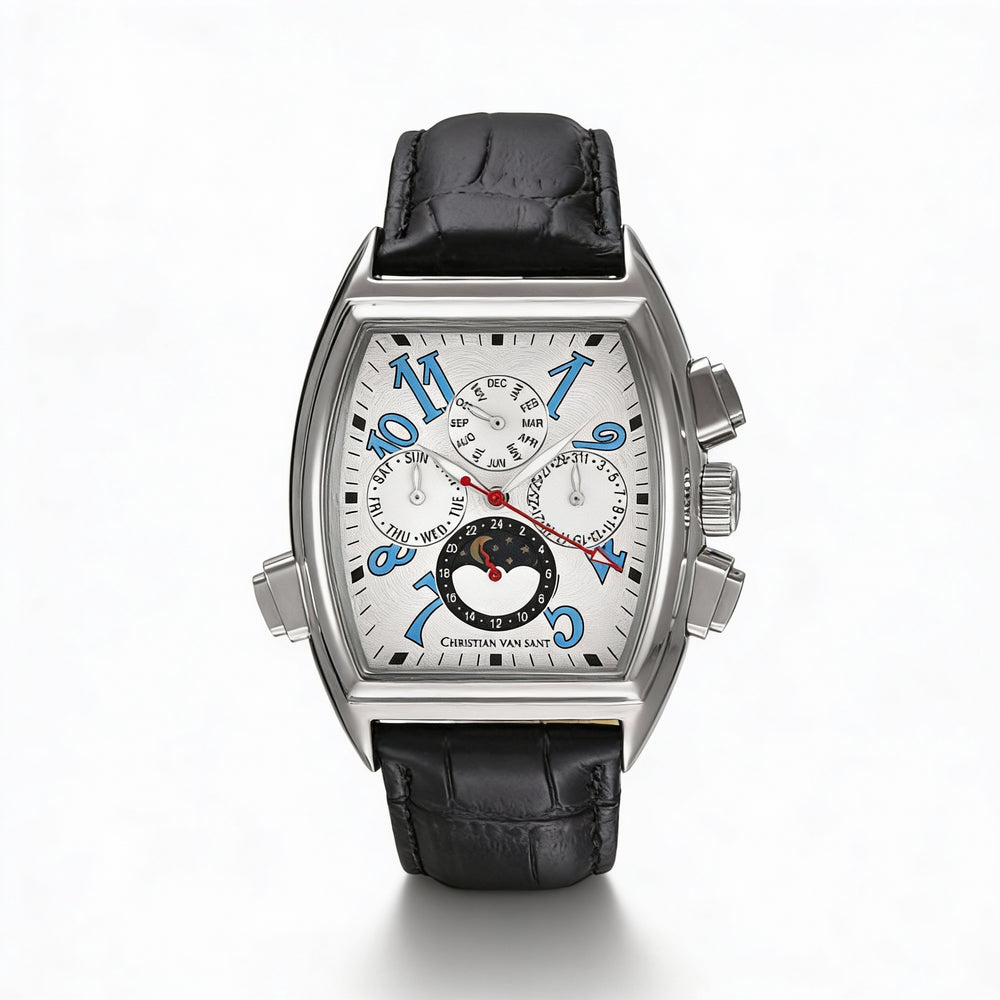 Christian Van Sant Grandeur Men's 45mm Automatic White Dial Stainless Steel Leather Watch
