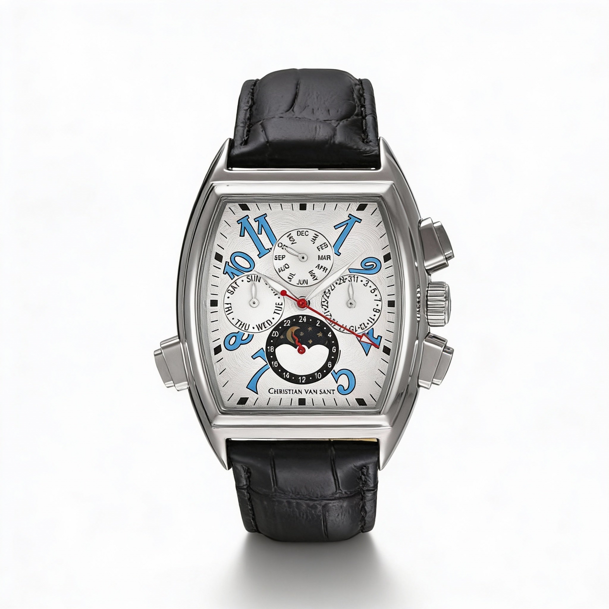 Reloj Christian Van Sant Grandeur para hombre, automático, de 45 mm, con esfera blanca, de acero inoxidable y cuero., Photo 1