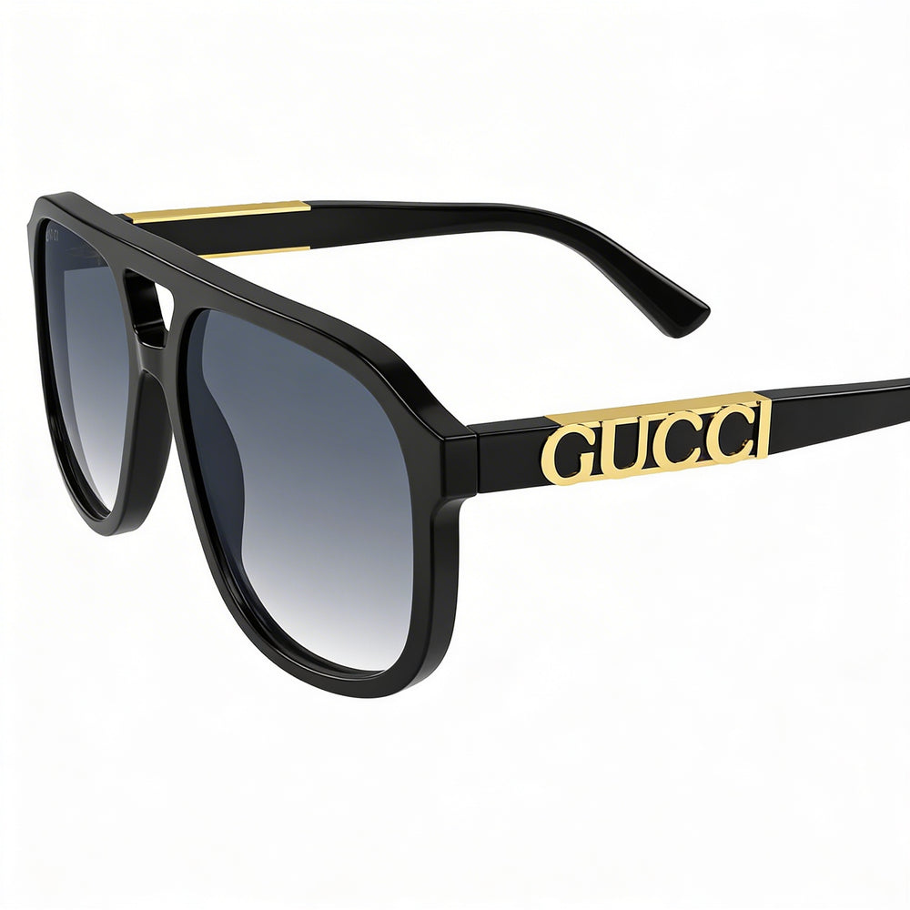 Gucci GG1188S 002 Unisex Black Gold-logo Aluminium Grey Gradient Non-Polarized UV Protection Prescription-Ready 58mm Sunglasses