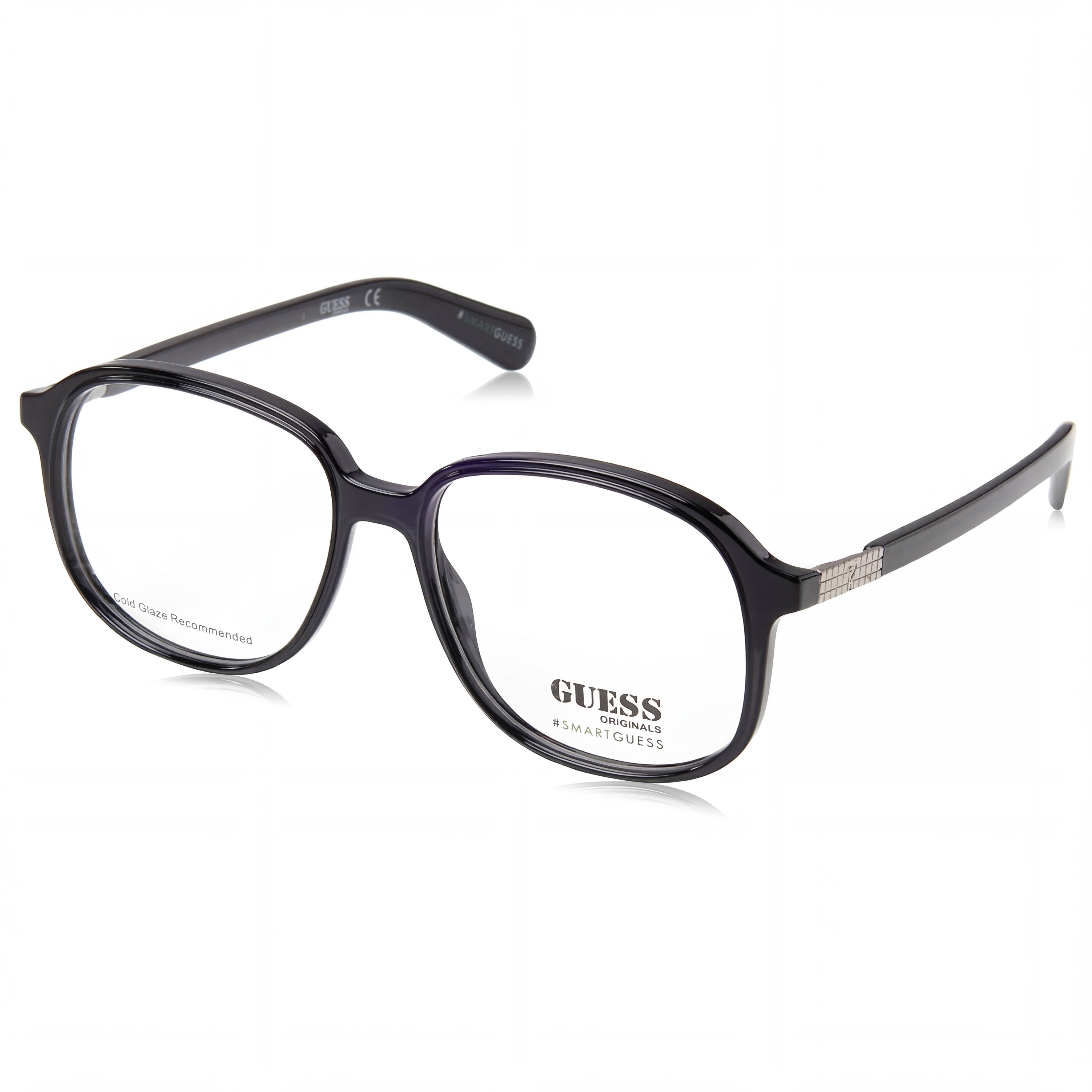 GUESS GU8255 Casual Unisex Shiny Black Full Rim Plastic Eyeglasses 53mm, Clear Demo Lenses, Prescription Ready, Photo 1