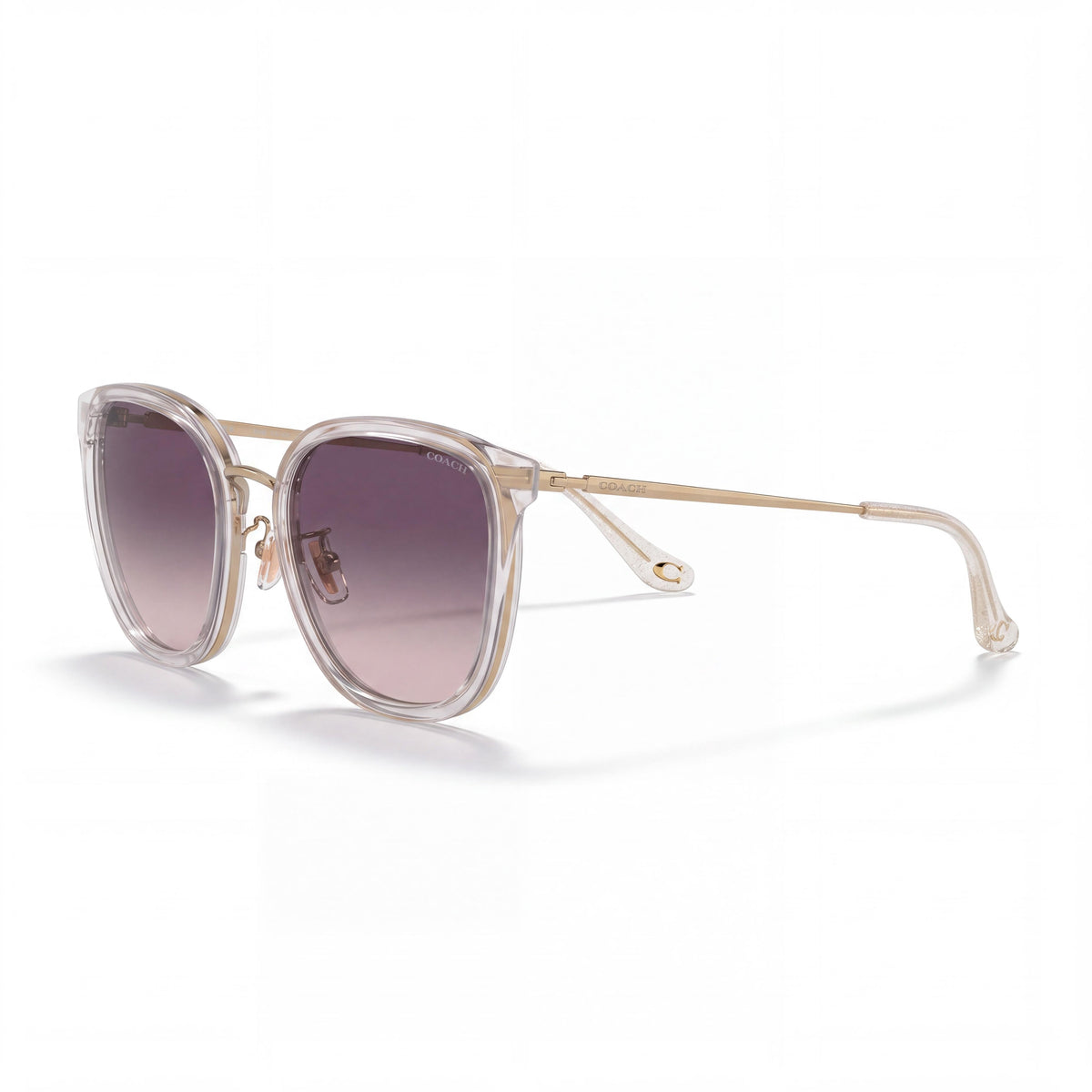 Coach 0HC7135 Women's Square 100% UV Sunglasses, Light Gold Crystal Pink Dark Grey, Purple Pink Gradient Lenses 54mm, Photo 1