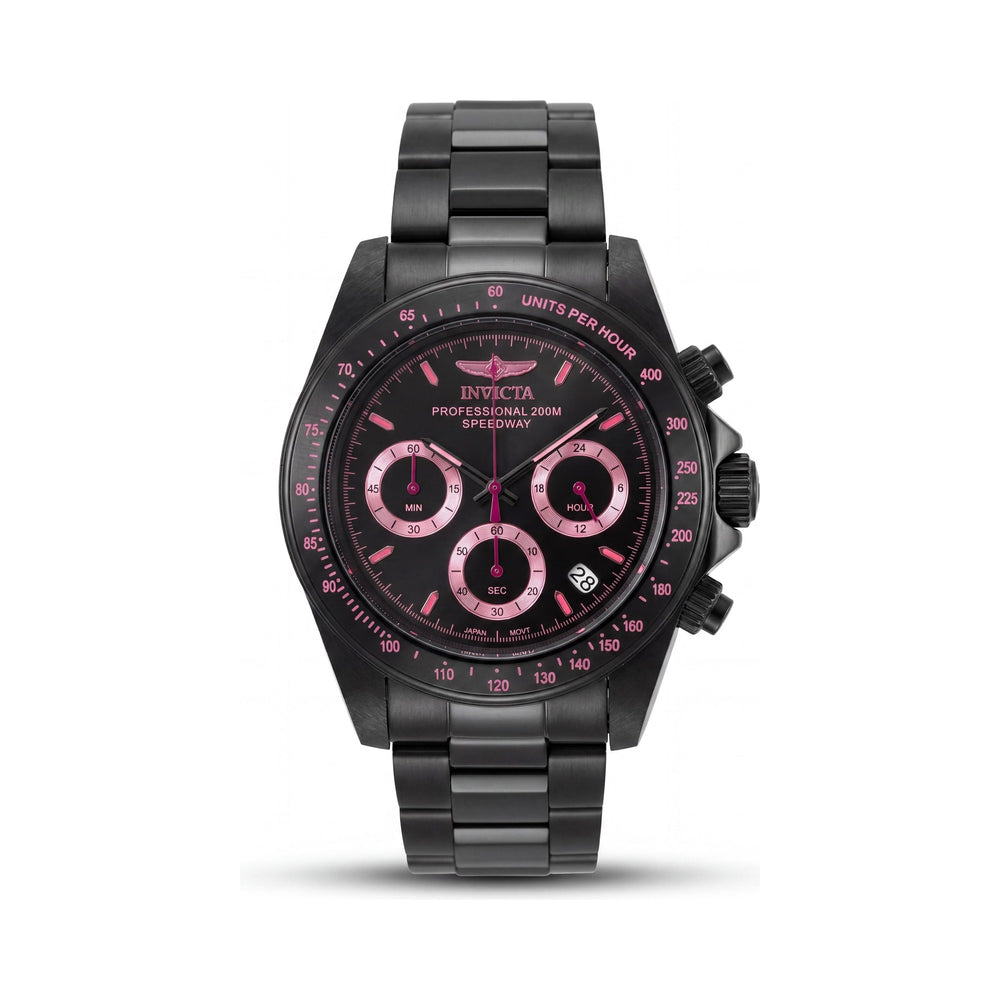 Invicta 27773 Speedway Collection Pulsera Reloj Unisex, Caja de Acero Inoxidable de 39.5mm, Dial Negro, Cronógrafo, Brilla en la Oscuridad
