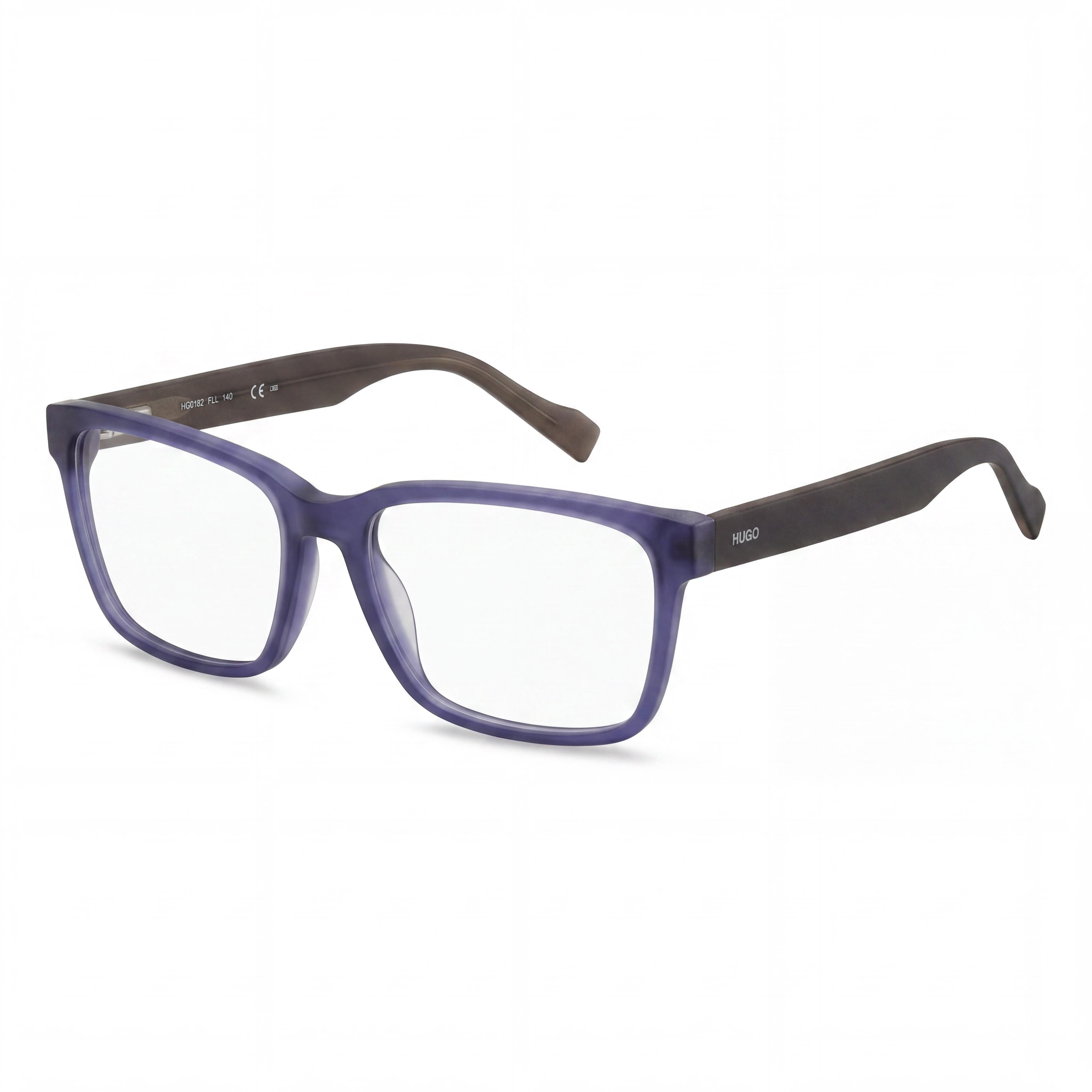 Gafas graduadas Hugo Boss HG 0182 unisex, montura de plástico azul mate, montura completa, cuadradas, con lentes de policarbonato, 55-16-140, Photo 1