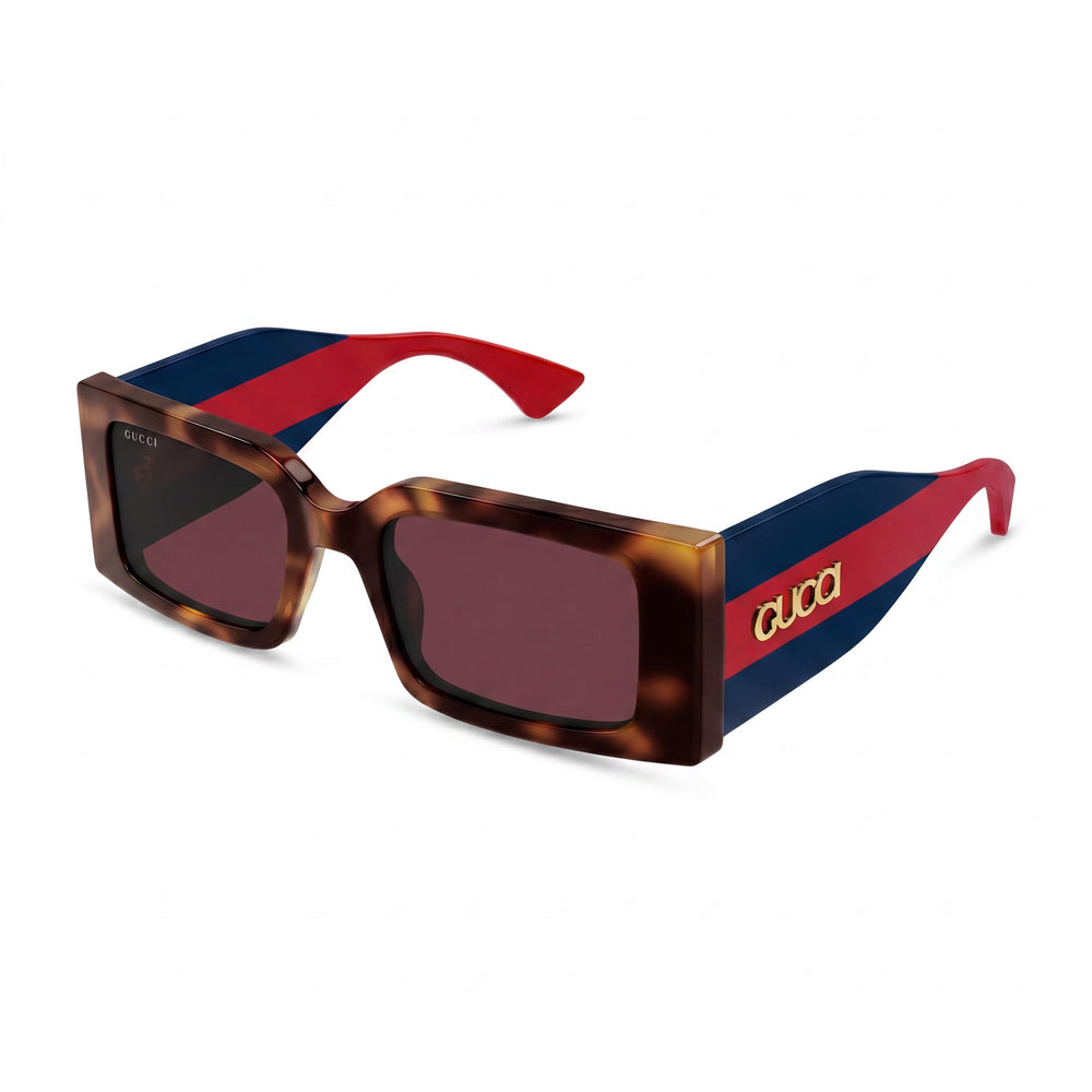 Gafas de sol Gucci Classic para mujer, montura rectangular de acetato, no polarizadas, lentes multicolor, rojo habano, azul, 52 mm