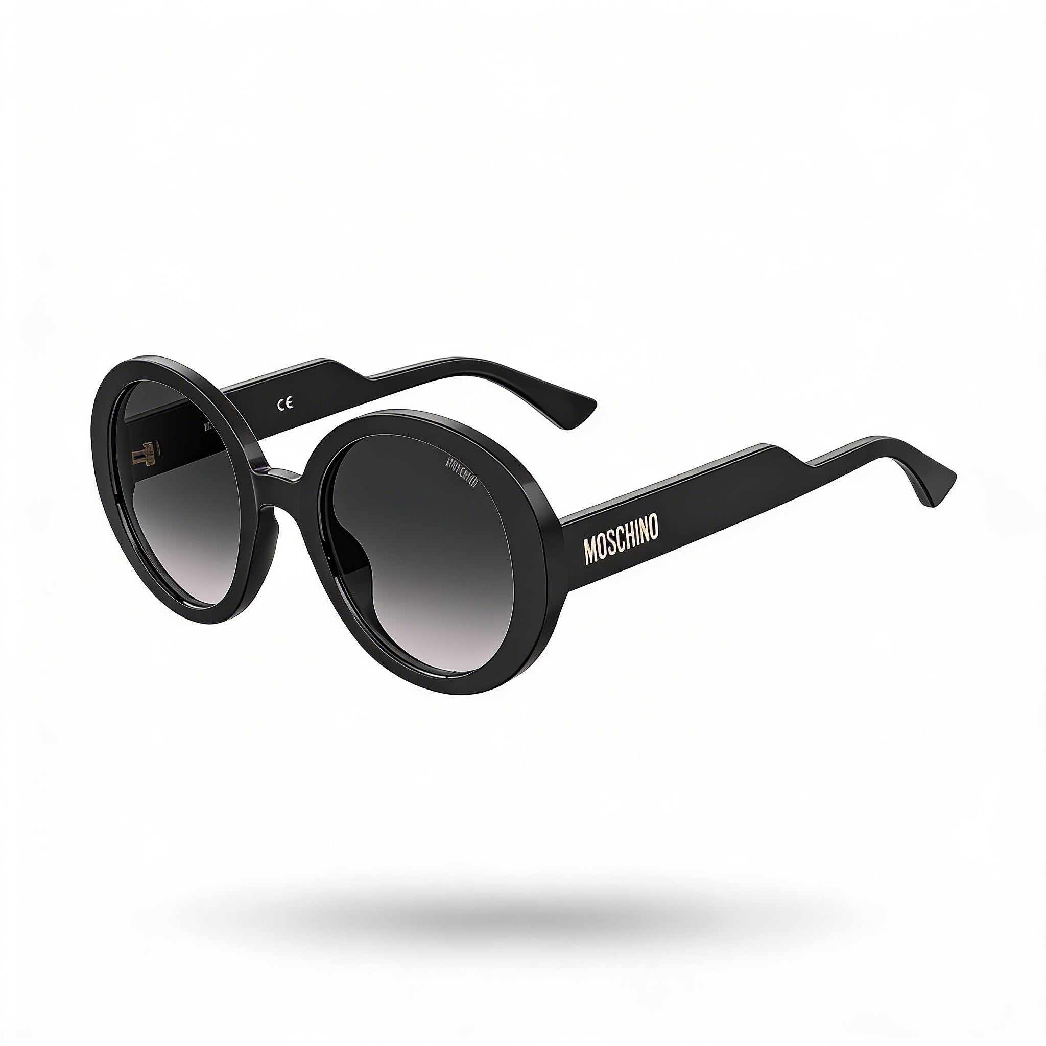 Moschino Mos125/S Women's Black Plastic Frame Dark Grey Shaded Gradient Round Sunglasses with 100% UV Protection 52mm, Photo 1