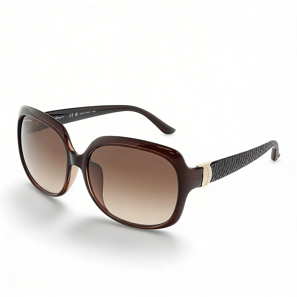 Gafas de sol graduadas Salvatore Ferragamo SF739SA 210 para mujer, de plástico marrón, de gran tamaño, con degradado marrón, protección UV, 59 mm