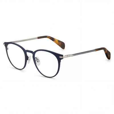 rag & bone Rnb 7005 Men's Eyeglasses, featuring a Navy Metal Frame and Clear Plastic Lenses, 51mm Lens Width