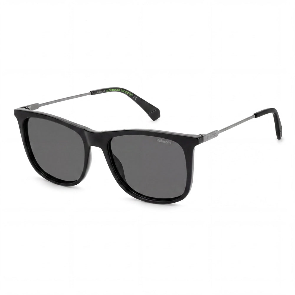 Gafas de sol polarizadas clásicas Polaroid UV 400 para mujer, montura de ECO-COPOLIÉSTER negra gris, lentes grises de 55 mm