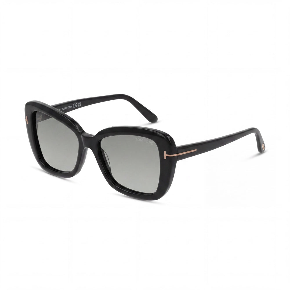 Gafas de sol Tom Ford Maeve para mujer, diseño mariposa de policarbonato negro, protección UV con degradado ahumado, 55 mm