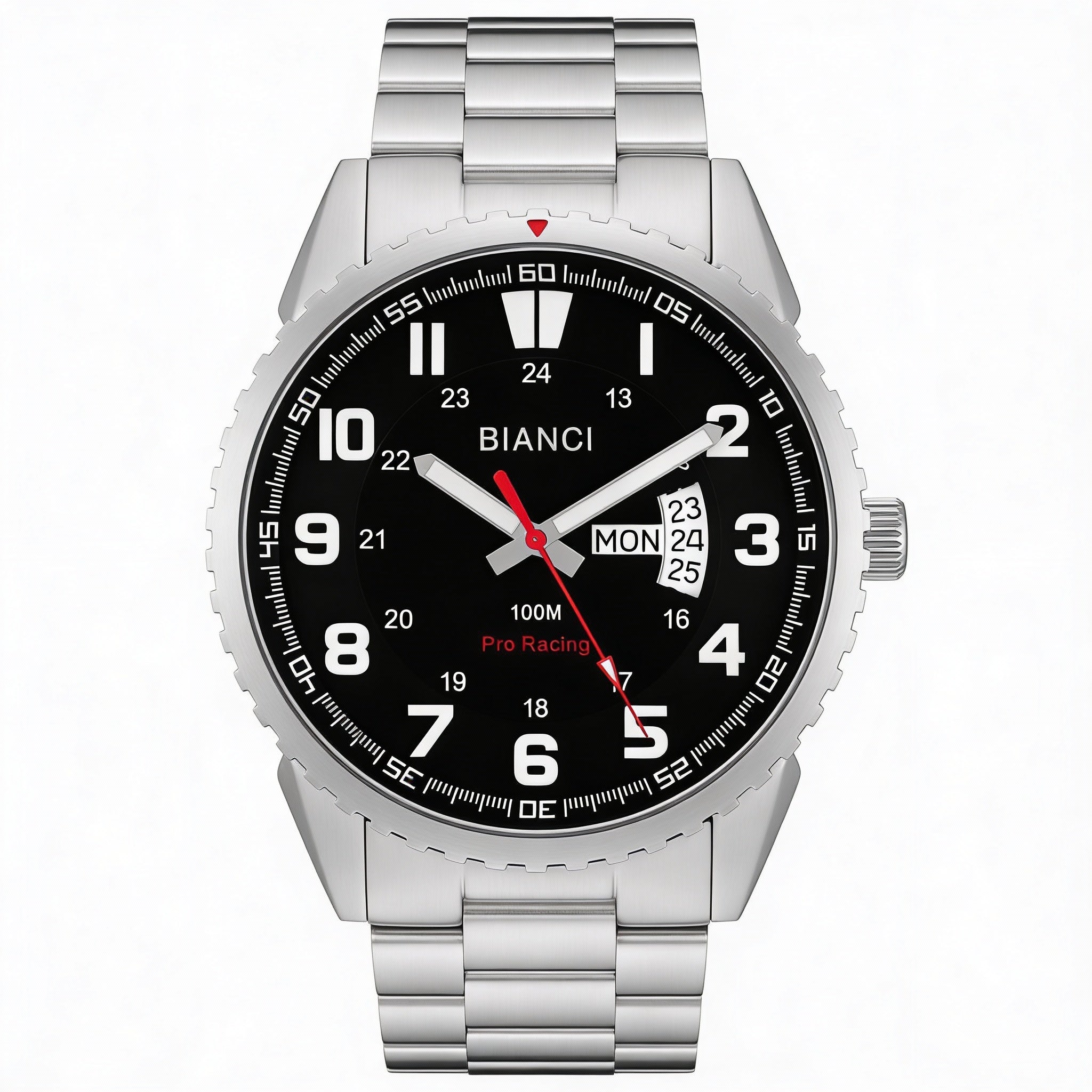 Roberto Bianci Men's Silver Stainless Steel Bracelet Watch, Black Dial, Day/Date Display, Photo 1