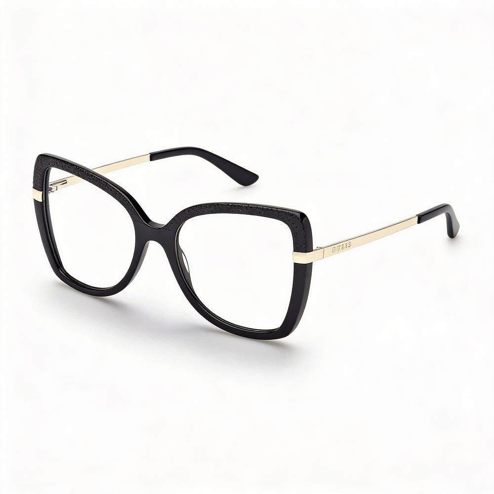 Guess Clásico Women's Plastic Frame Eyewear with Black Polycarbonate Lenses, Black Pale Gold, 54mm Lens, 18mm Bridge, 140mm Temple