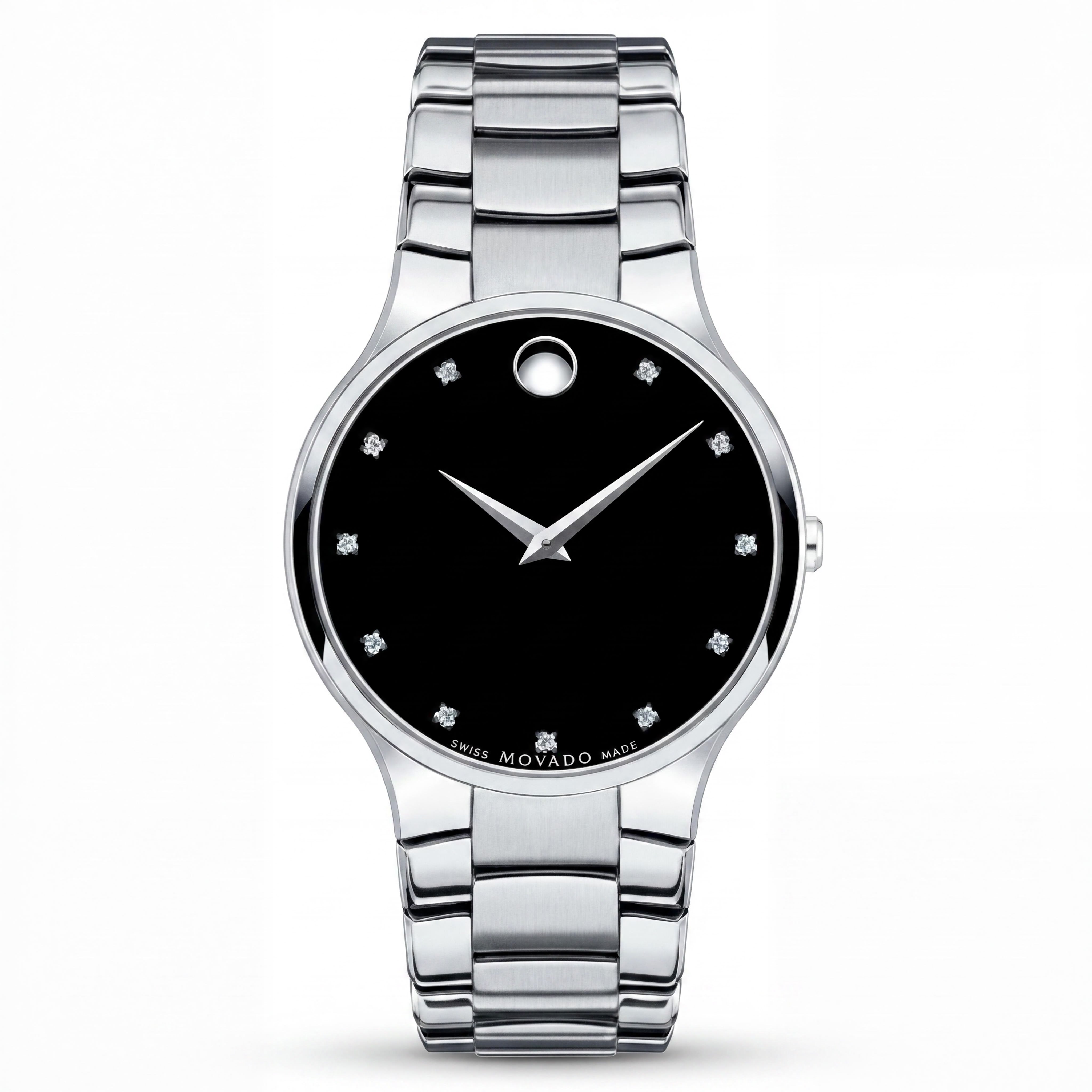 Reloj de cuarzo Movado Serio para hombre, de acero inoxidable en tono plateado, con esfera de museo negra y correa de 38 mm., Photo 1