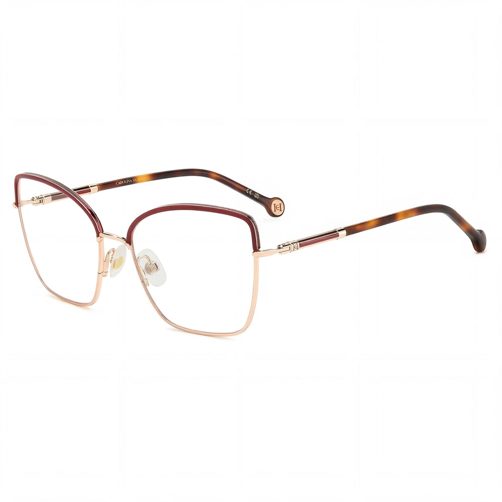 Carolina Herrera Gafas clásicas de mujer de metal con montura Havana en rojo y dorado y lentes de policarbonato, 56 mm