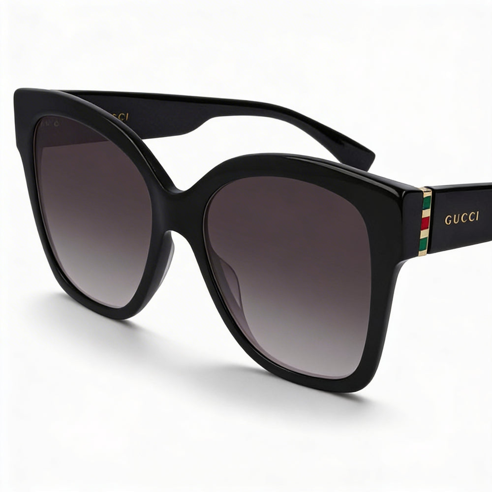 Gucci Classic Women's Black Gold Grey Plastic Frame, Black Gold Grey Gradient UV Protected Sunglasses 54mm