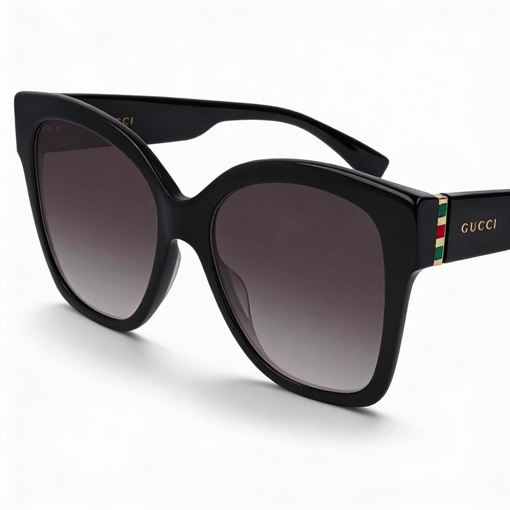 Gucci Classic Women's Black Gold Grey Plastic Frame, Black Gold Grey Gradient UV Protected Sunglasses 54mm, Photo 2