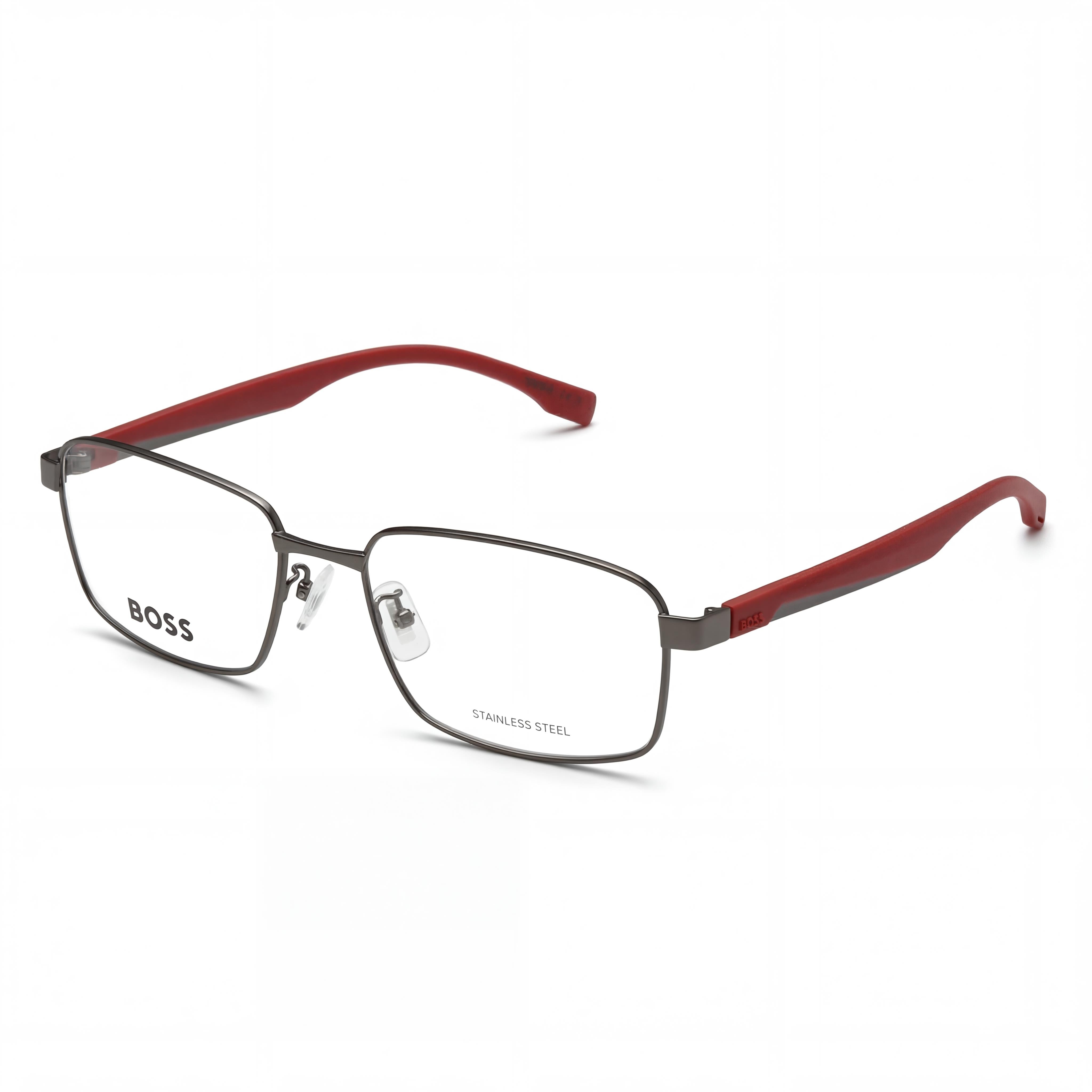 Montura de gafas rectangulares Hugo Boss, unisex, aleación de acero, rutenio oscuro mate, 38 mm de ancho de lente, Photo 1