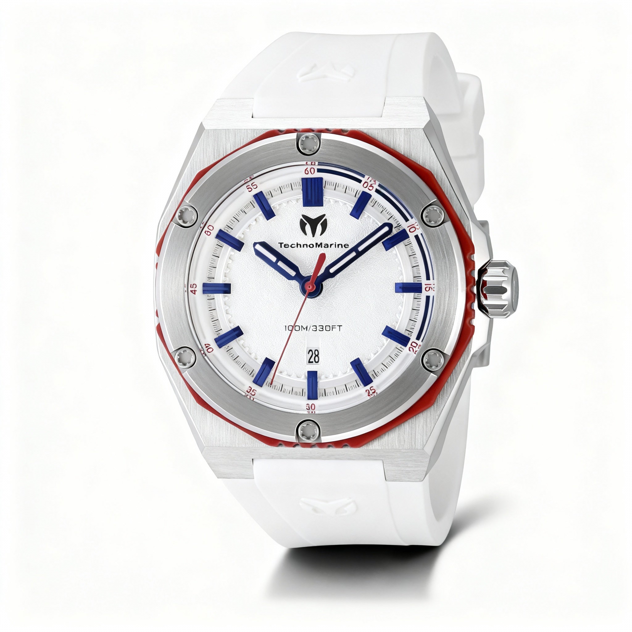 Technomarine CORAL - Legacy TM-416066 Men's 45mm Silver Dial Stainless Steel Quartz Watch, Silicone Strap