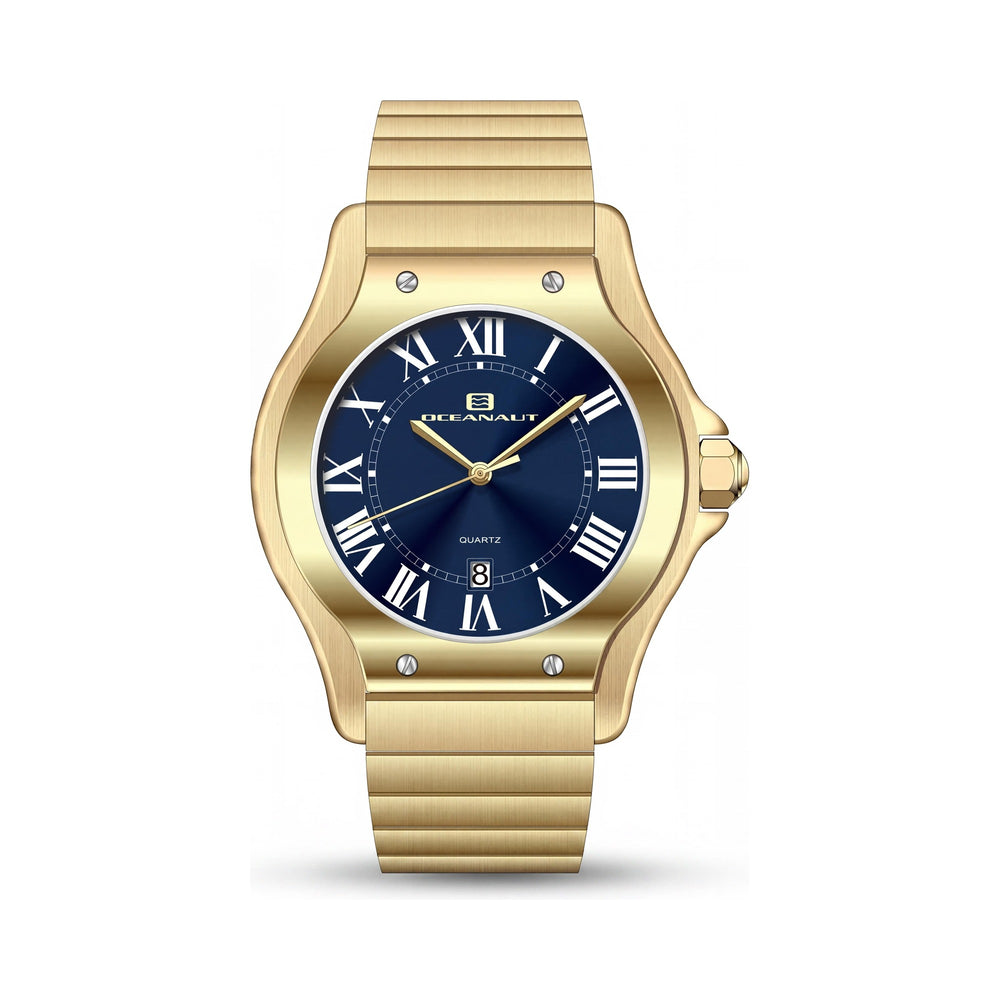 Reloj Oceanaut de cuarzo para hombre, acero inoxidable, esfera azul, resistente al agua