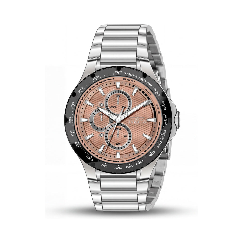 Invicta Aviator 50102 Reloj unisex de cuarzo cronógrafo de acero inoxidable 44 mm, esfera rosa plateada
