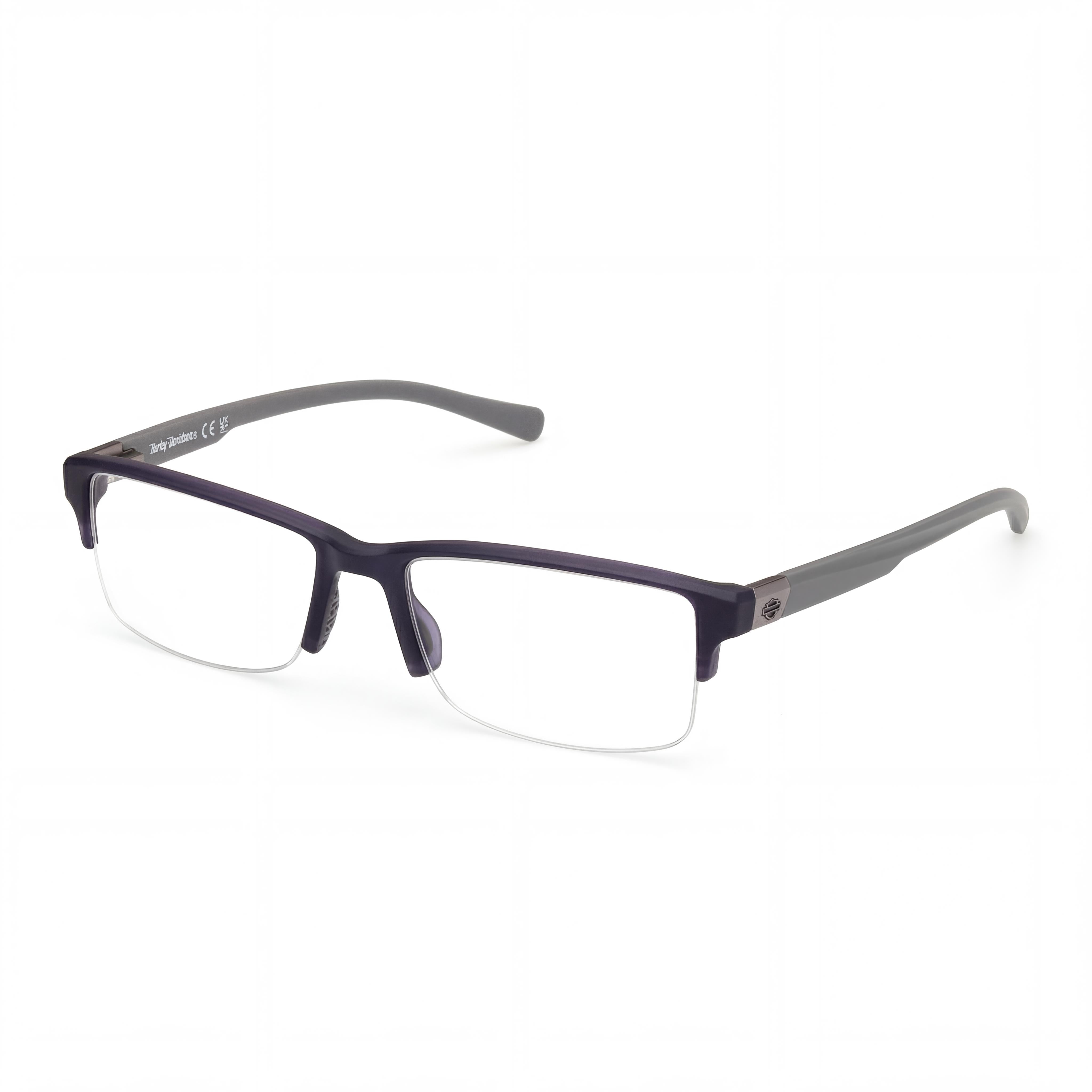 Monturas ópticas Harley-Davidson para hombre con material gris y acabado azul mate, Photo 1