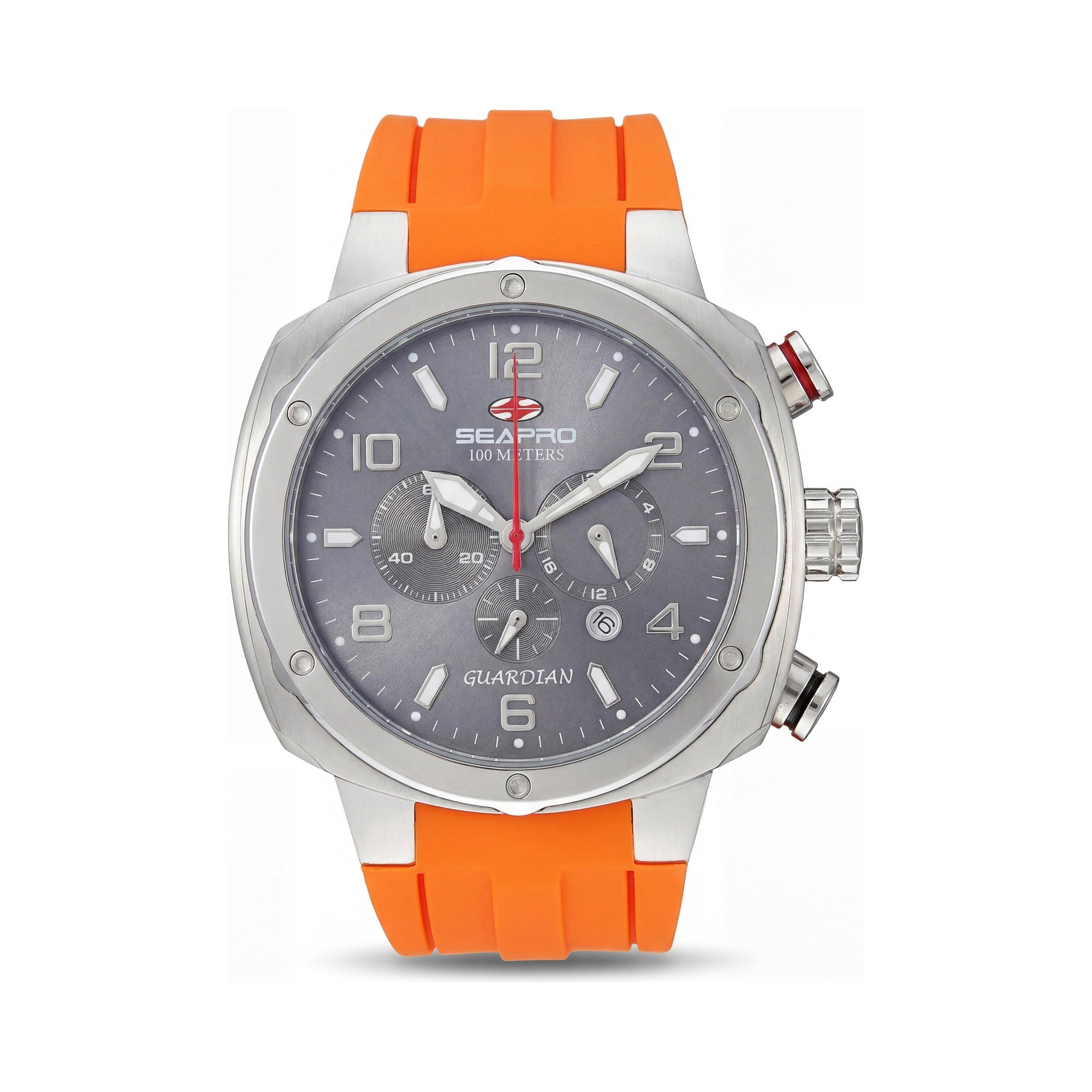 Seapro SP3344 Guardian Men's Grey Dial Stainless Steel Case Silicone Strap Quartz Movement 44mm 100m Water Resistant Watch, Photo 1