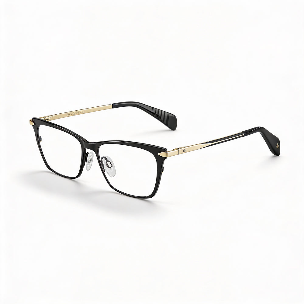 Gafas de demostración Rag & Bone Rnb 3007 para mujer, de titanio, negro mate y dorado, de 51 mm