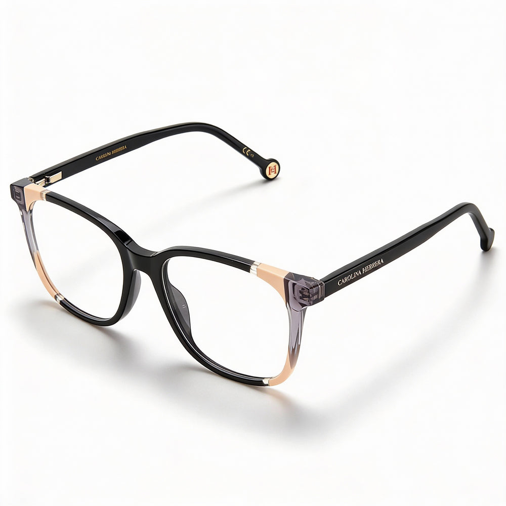 Monturas de gafas Carolina Herrera Modern para mujer, de acetato, color negro nude y policarbonato, talla 52-17-145