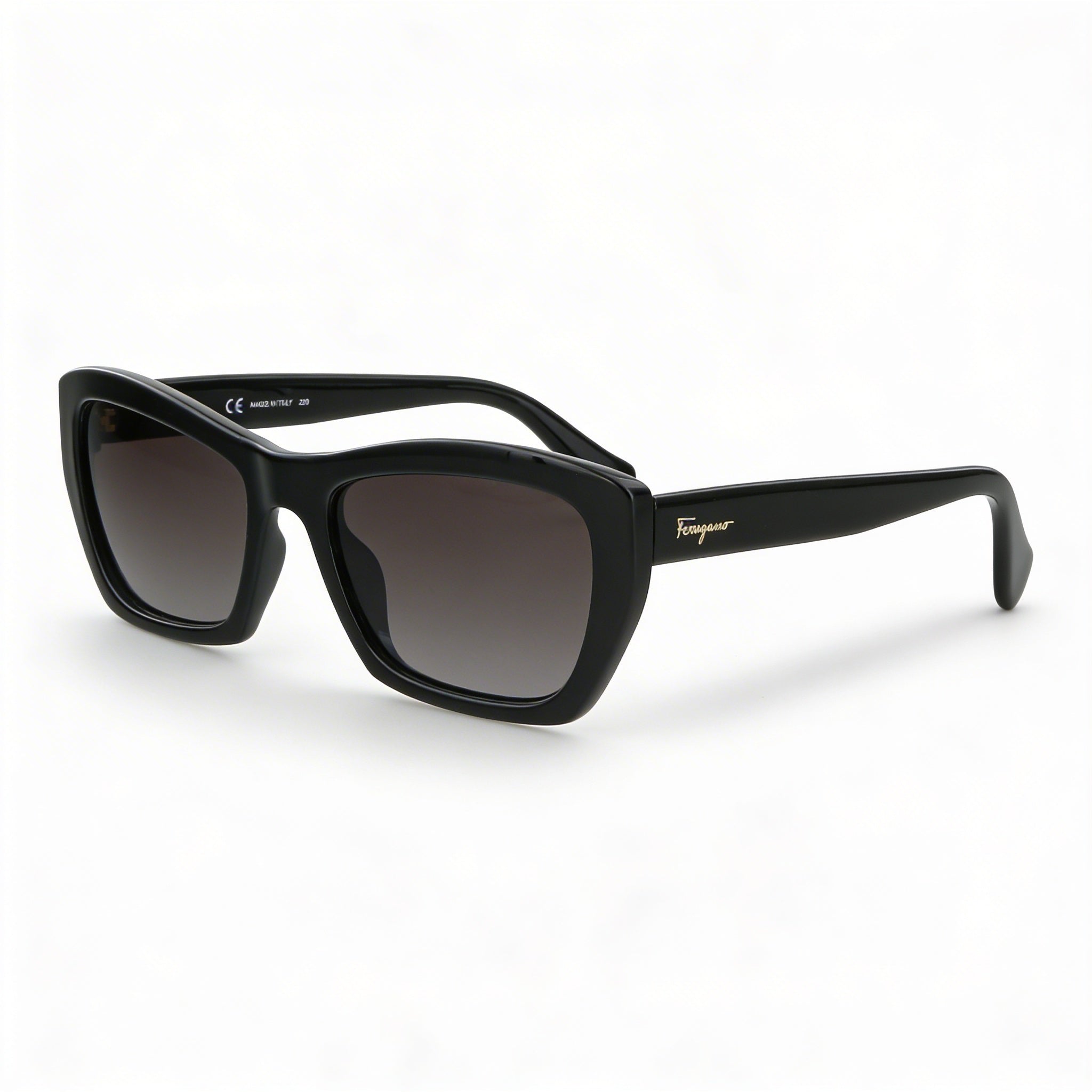 Gafas de sol rectangulares Ferragamo SF958S unisex con montura de plástico negro, lentes grises y 100 % protección UV de 55 mm, Photo 1