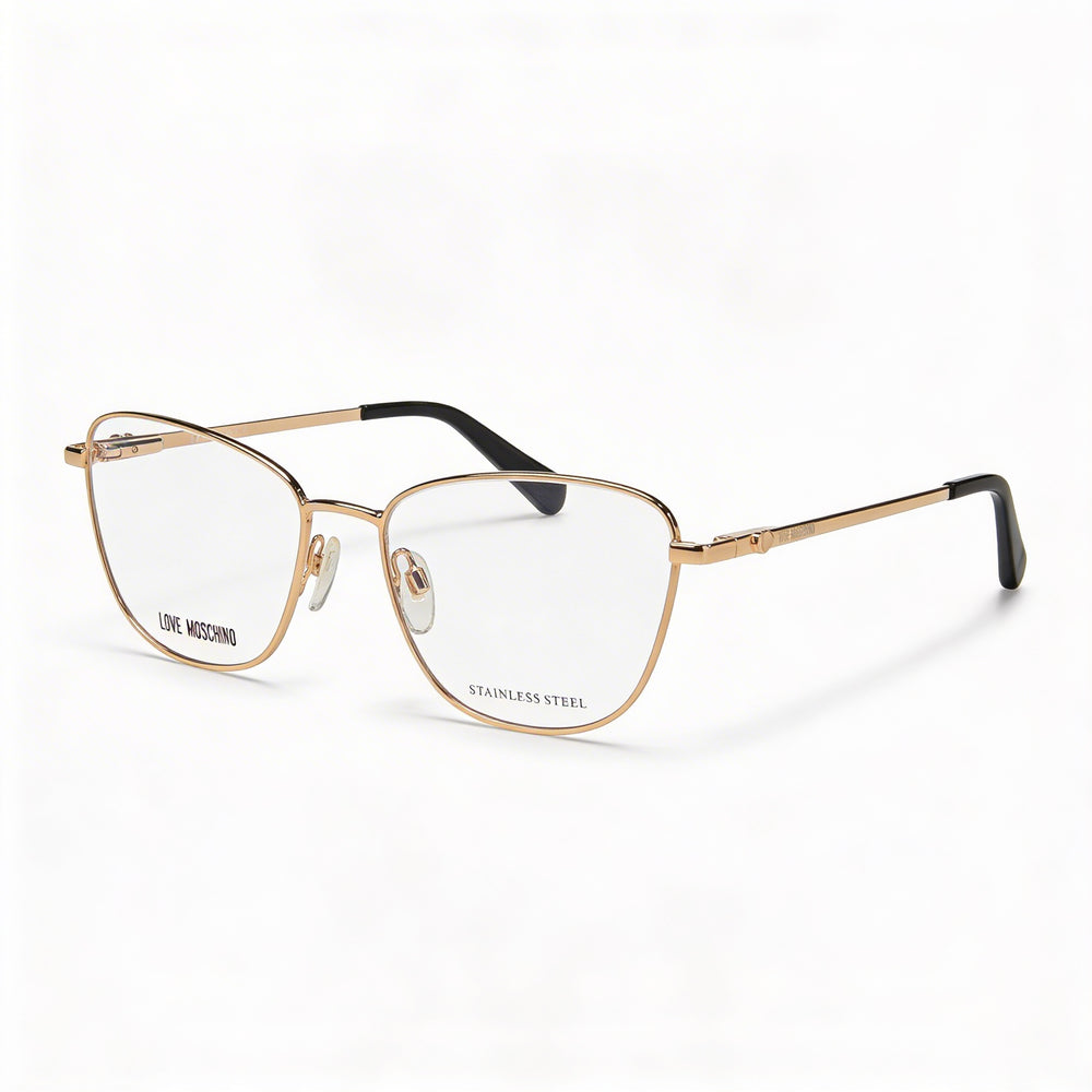 Love Moschino Women's Squared Gold Copper Metal Frame Fashion Glasses with 3D Heart Temples 52mm