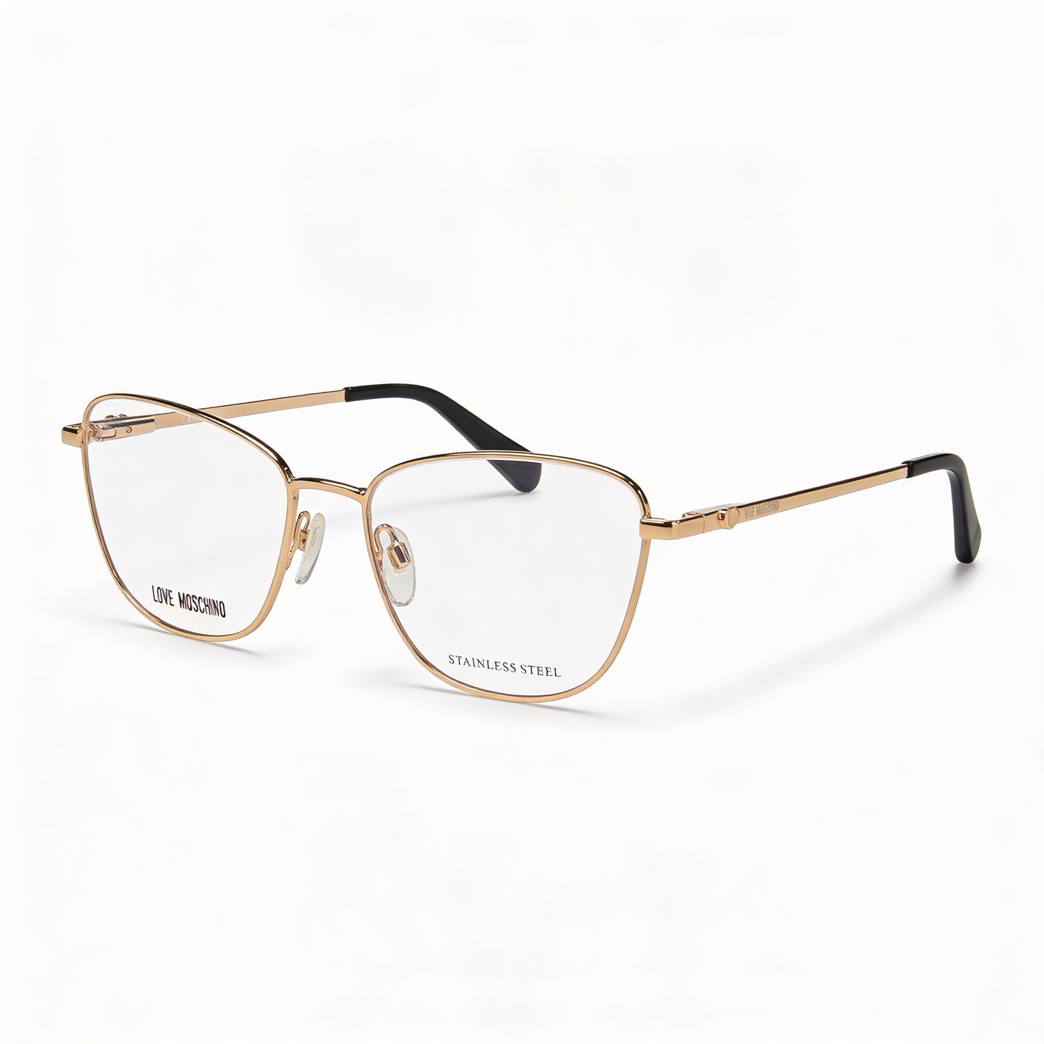 Gafas de moda Love Moschino para mujer con montura cuadrada de metal dorado y cobre y patillas con diseño de corazón 3D de 52 mm, Photo 1