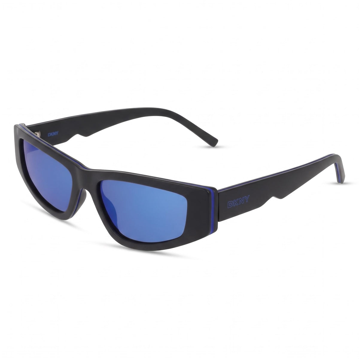 DKNY Classic Women's Black Blue Mirror Acetate Sunglasses with Blue Mirror Lenses, 100% UV Protection, 55mm, Photo 1