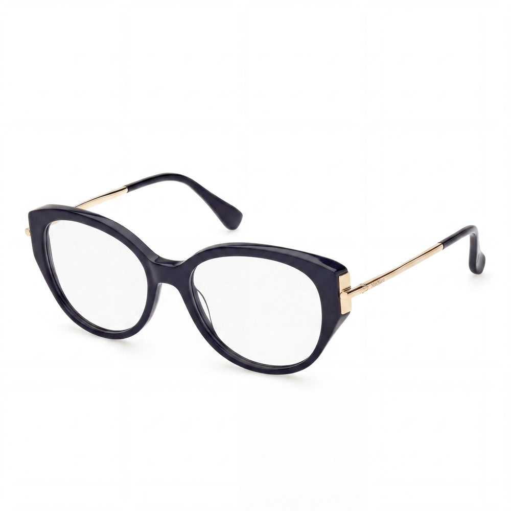 Gafas de plástico para hombre MaxMara Mm5116 azul brillante, oro pálido brillante con lentes azules brillantes de 52 mm