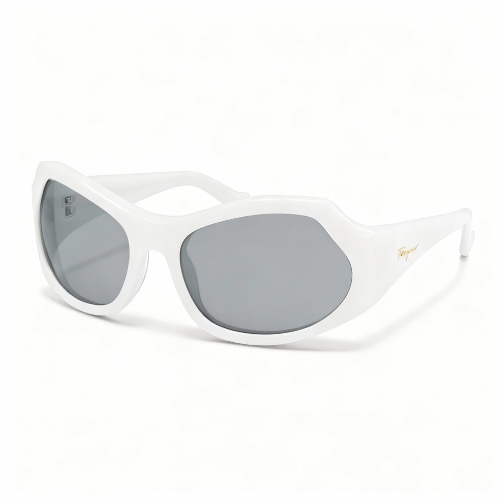 Salvatore Ferragamo SF1078S Women's White Plastic Wrap Sunglasses, Grey Non-Polarized 100% UV, 59-19-130mm