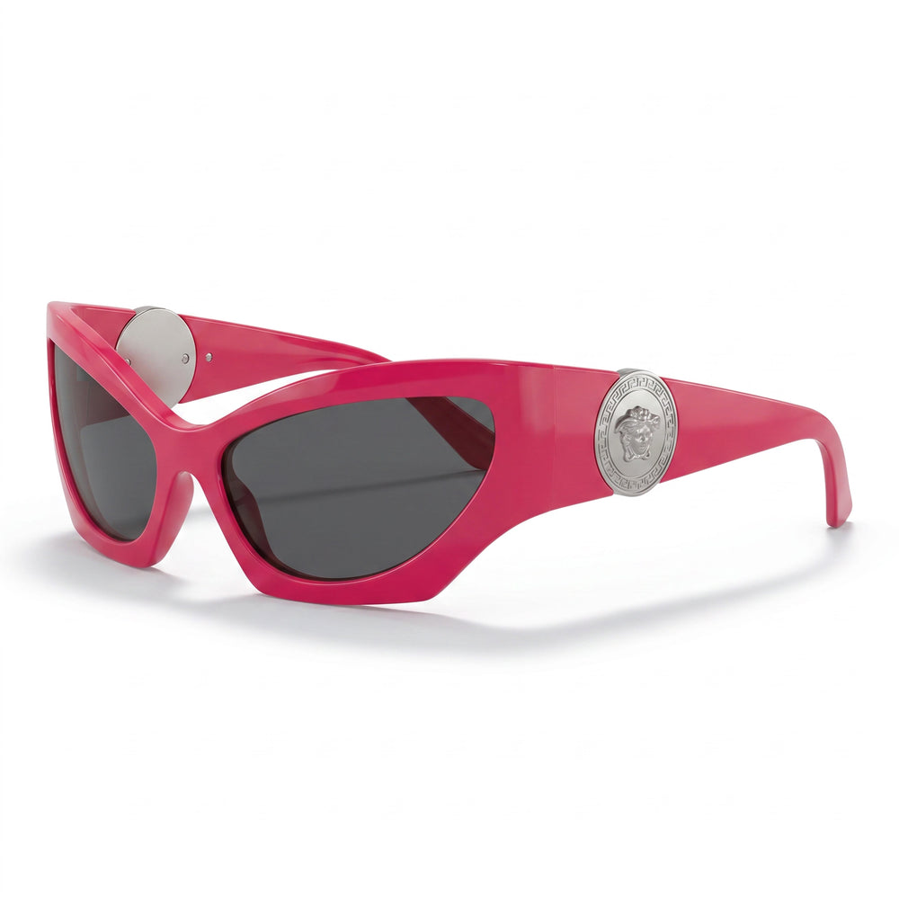 Versace VE4450 Women's Cat Eye Sunglasses, Dark Grey Rose Frame, Pink Dark Grey Lenses, 100% UV Protection, 60mm