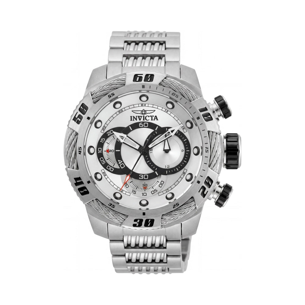 Invicta Bracelet Men's Chronograph GMT Silver Dial Stainless Steel Case & Bracelet 100M Water Resistant Watch 50mm